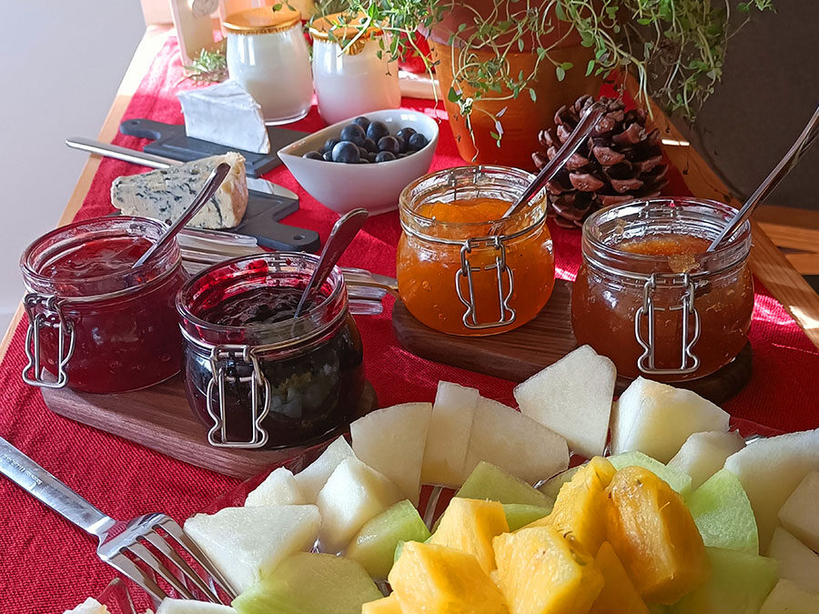 Vitality breakfast with homemade jams and fruit