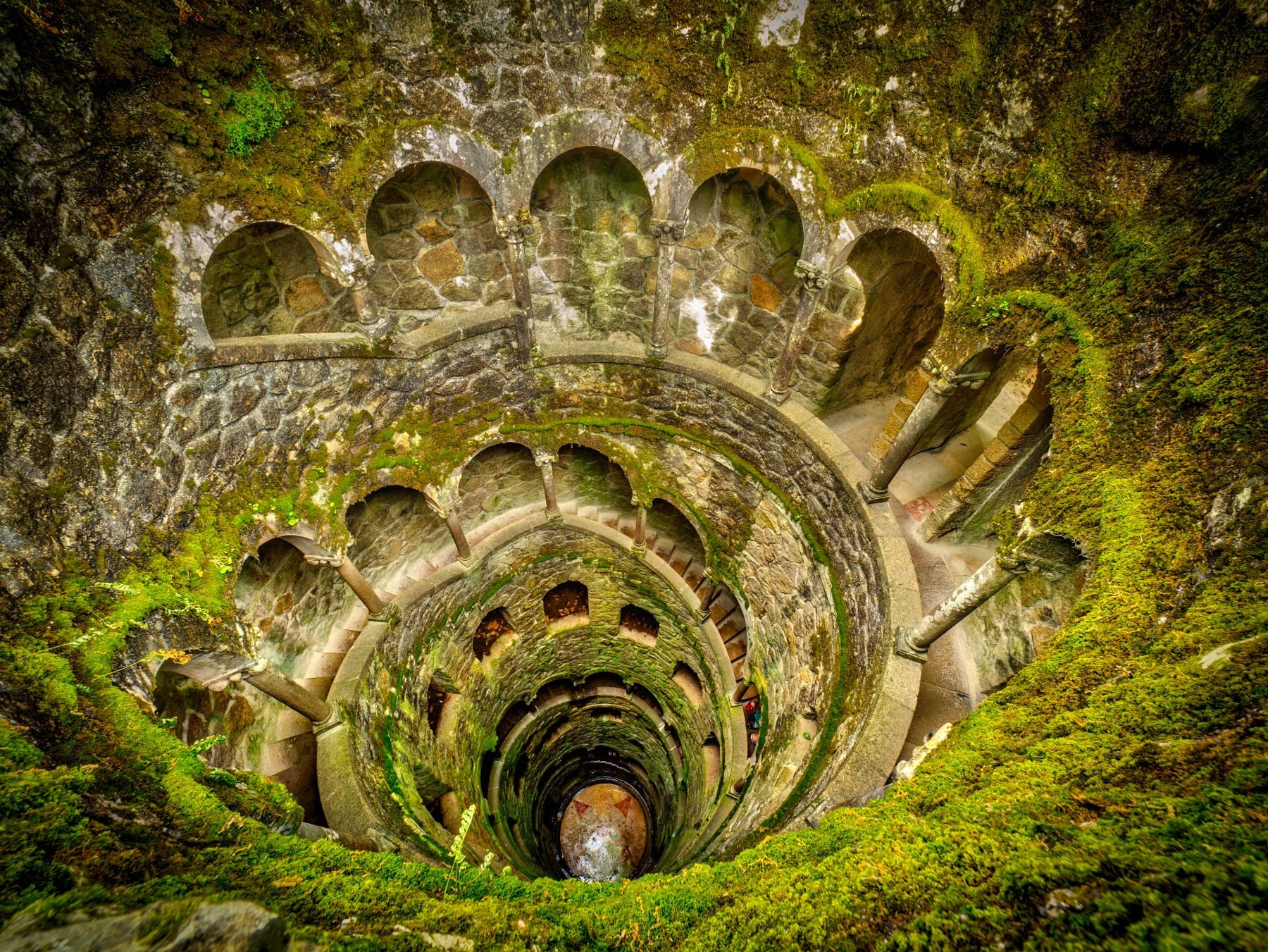 The spiralling stone staircase of the Initiation Well at Quinta da Regaleira